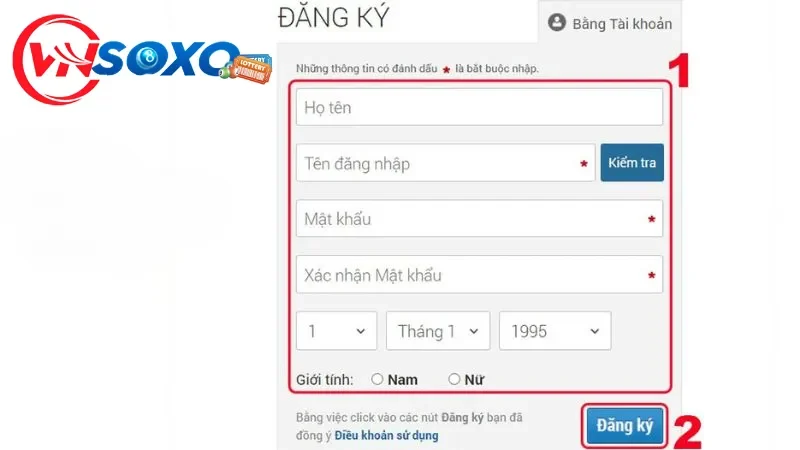 Các bước để đăng ký VNsoxo trên PC Các bước để đăng ký VNsoxo trên PC